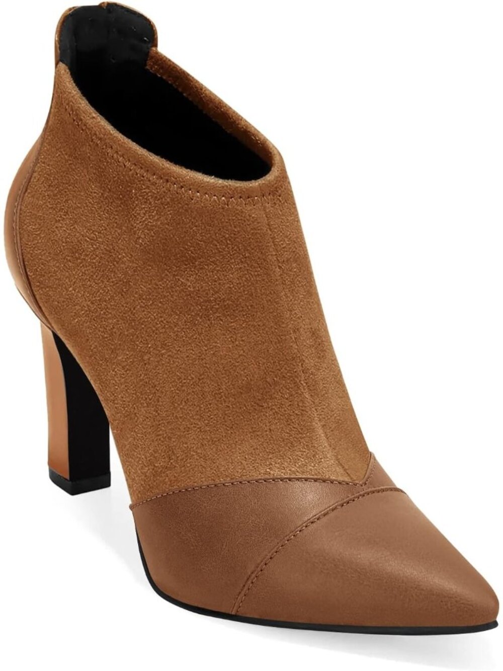 Women's Brown Pointed Toe Stiletto High Heel Splicing with Back Zipper Boots